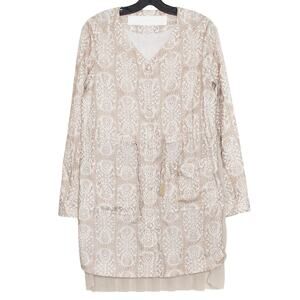 Neutral Minimalist Tunic Top Modest Boho Office Work Capsule Brown Poral Size 2